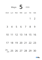 Plantilla de calendario mensual vertical con fechas grandes y alta legibilidad