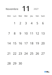 Modèle de calendrier mensuel portrait avec grandes dates et haute lisibilité