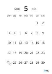 Modelo de calendário mensal em formato retrato com datas grandes e alta legibilidade