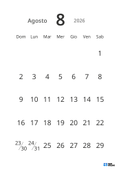 Modello di calendario mensile verticale con date grandi e alta leggibilità