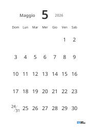 Modello di calendario mensile verticale con date grandi e alta leggibilità