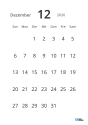 Gut lesbare Monatskalender-Vorlage im Hochformat mit großen Datumszahlen