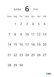 Modelo de calendário mensal em formato retrato com datas grandes e alta legibilidade