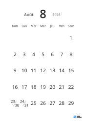 Modèle de calendrier mensuel portrait avec grandes dates et haute lisibilité