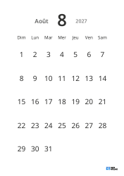 Modèle de calendrier mensuel portrait avec grandes dates et haute lisibilité