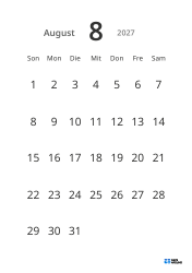 Gut lesbare Monatskalender-Vorlage im Hochformat mit großen Datumszahlen