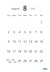 Portrait monthly calendar template with large dates and high readability