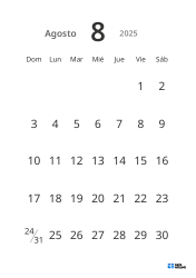 Plantilla de calendario mensual vertical con fechas grandes y alta legibilidad
