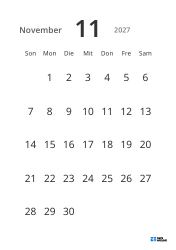 Gut lesbare Monatskalender-Vorlage im Hochformat mit großen Datumszahlen