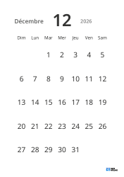 Modèle de calendrier mensuel portrait avec grandes dates et haute lisibilité