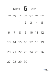 Modelo de calendário mensal em formato retrato com datas grandes e alta legibilidade