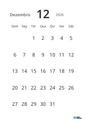 Modelo de calendário mensal em formato retrato com datas grandes e alta legibilidade