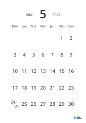 Modèle de calendrier mensuel portrait avec grandes dates et haute lisibilité