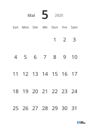 Gut lesbare Monatskalender-Vorlage im Hochformat mit großen Datumszahlen