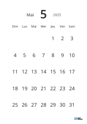 Modèle de calendrier mensuel portrait avec grandes dates et haute lisibilité