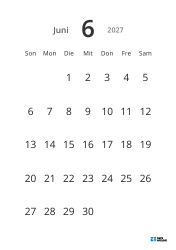 Gut lesbare Monatskalender-Vorlage im Hochformat mit großen Datumszahlen