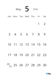 Portrait monthly calendar template with large dates and high readability