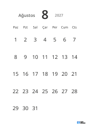 Büyük tarihli ve yüksek okunabilirliğe sahip dikey aylık takvim şablonu