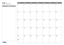 Modelo de calendário mensal horizontal com um amplo espaço de notas sem linhas à esquerda e uma grade mensal 7×5 à direita.