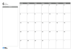 Modelo de calendário mensal horizontal com um amplo espaço de notas sem linhas à esquerda e uma grade mensal 7×5 à direita.
