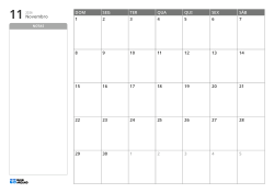Modelo de calendário mensal horizontal com um amplo espaço de notas sem linhas à esquerda e uma grade mensal 7×5 à direita.