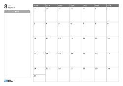 Modello di calendario mensile orizzontale con un ampio spazio note senza righe a sinistra e una griglia mensile 7×5 a destra.