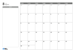 Modello di calendario mensile orizzontale con un ampio spazio note senza righe a sinistra e una griglia mensile 7×5 a destra.