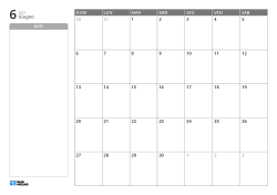 Modello di calendario mensile orizzontale con un ampio spazio note senza righe a sinistra e una griglia mensile 7×5 a destra.