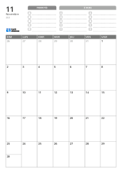 En haut se trouvent les priorités et une liste À FAIRE. En bas, un calendrier mensuel en grille 7 colonnes × 5 lignes – modèle de calendrier mensuel (Vertical).