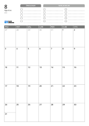 Üstte öncelikler ve YAPILACAKLAR listesi, altta 7 sütun × 5 satır aylık takvim – aylık takvim şablonu (Dikey).