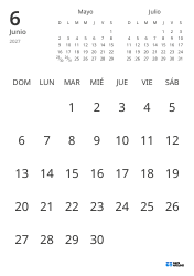 Plantilla de calendario mensual solo con fechas e incluye mini calendarios del mes anterior y siguiente (Vertical)