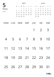 Plantilla de calendario mensual solo con fechas e incluye mini calendarios del mes anterior y siguiente (Vertical)