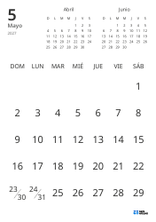 Plantilla de calendario mensual solo con fechas e incluye mini calendarios del mes anterior y siguiente (Vertical)