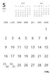 Modèle de calendrier mensuel affichant uniquement les dates avec mini-calendriers du mois précédent et du mois suivant (Portrait)