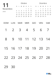 Modello di calendario mensile con solo le date e mini calendari del mese precedente e successivo (Verticale)