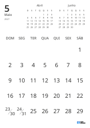 Modelo de calendário mensal com apenas as datas e mini calendários do mês anterior e seguinte (Retrato)