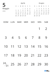 Modello di calendario mensile con solo le date e mini calendari del mese precedente e successivo (Verticale)