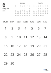 Modello di calendario mensile con solo le date e mini calendari del mese precedente e successivo (Verticale)