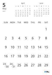 Monthly calendar template showing only dates with mini calendars for the previous and next months (Portrait)