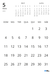 Modelo de calendário mensal com apenas as datas e mini calendários do mês anterior e seguinte (Retrato)