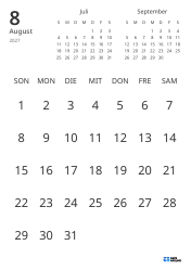 Monatliche Kalender-Vorlage mit reinem Datumsraster und Mini-Kalendern für Vormonat und Folgemonat (Hochformat)