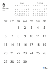 Yalnızca tarihleri gösteren ve önceki ile sonraki ayın mini takvimlerini içeren aylık takvim şablonu (Dikey)