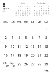 Plantilla de calendario mensual solo con fechas e incluye mini calendarios del mes anterior y siguiente (Vertical)