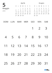 Modello di calendario mensile con solo le date e mini calendari del mese precedente e successivo (Verticale)
