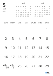 Monatliche Kalender-Vorlage mit reinem Datumsraster und Mini-Kalendern für Vormonat und Folgemonat (Hochformat)