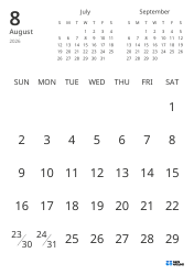 Monthly calendar template showing only dates with mini calendars for the previous and next months (Portrait)