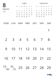 Modello di calendario mensile con solo le date e mini calendari del mese precedente e successivo (Verticale)