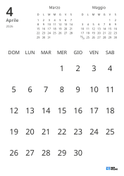 Modello di calendario mensile con solo le date e mini calendari del mese precedente e successivo (Verticale)