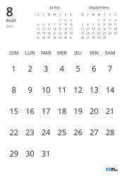 Modèle de calendrier mensuel affichant uniquement les dates avec mini-calendriers du mois précédent et du mois suivant (Portrait)