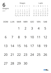 Modello di calendario mensile con solo le date e mini calendari del mese precedente e successivo (Verticale)
